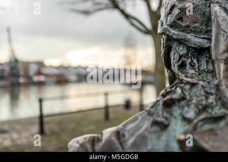 Statue of John Cabot in bronze looking over the Bristol Harbourside. Bristol UK Stock Photo