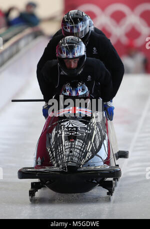 Great Britain's Lamin Deen during Bobsleigh training at the Olympic Sliding Centre during day fourteen of the PyeongChang 2018 Winter Olympic Games in South Korea. Stock Photo