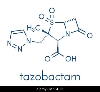 Tazobactam drug molecule. Inhibitor of bacterial beta-lactamase enzymes. Skeletal formula. Stock Vector