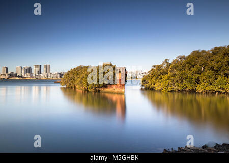 SS Ayrfield Shipwreck on Parramatta River in long exposure Stock Photo