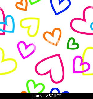 Simple seamless texture of hearts of different shapes and colors. Vector seamless texture on the cloth, a wrapper, etc. Stock Vector