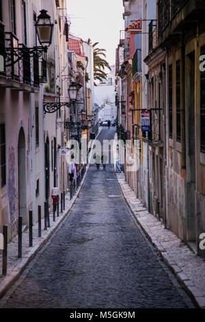 LISBON, PORTUGAL - January 31, 2011: small streets in the Barrio Alto neighborhood in Lisbon Stock Photo