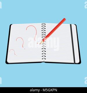 red pencil draws in notepad question mark vector illustration Stock Vector