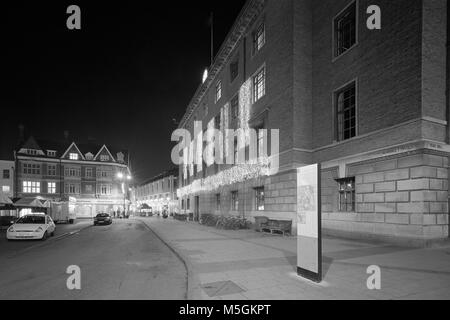 The Guildhall Market Hill Cambridge decorated with Christmas lights Stock Photo