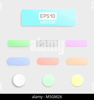 Material flat multicolor button template infographic design. Different simple soft buttons with shadow on light background. Paper empty badge banner l Stock Vector