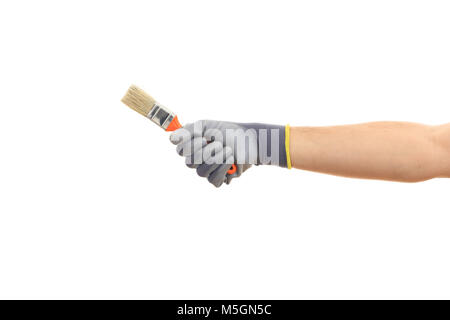 Hand with paintbrush on white background, Stock Photo