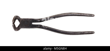 Old vintage pliers pincers hand tool isolated on white background, top view Stock Photo
