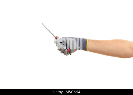 Hand with a manual screwdriver on white background, Stock Photo