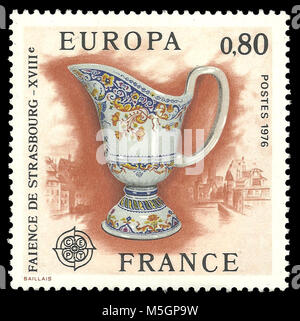 France - stamp 1976: Color edition on European Union, shows Strasbourg faience eighteenth century Stock Photo