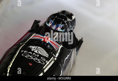 Great Britain's Lamin Deen during Bobsleigh training at the Olympic Sliding Centre during day fourteen of the PyeongChang 2018 Winter Olympic Games in South Korea. PRESS ASSOCIATION Photo. Picture date: Friday February 23, 2018. See PA story OLYMPICS Bobsleigh. Photo credit should read: David Davies/PA Wire. RESTRICTIONS: Editorial use only. No commercial use. Stock Photo