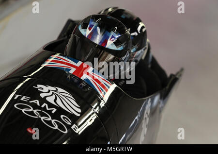 Great Britain's Lamin Deen during Bobsleigh training at the Olympic Sliding Centre during day fourteen of the PyeongChang 2018 Winter Olympic Games in South Korea. PRESS ASSOCIATION Photo. Picture date: Friday February 23, 2018. See PA story Olympics Bobsleigh. Photo credit should read: David Davies/PA Wire. RESTRICTIONS: Editorial use only. No commercial use. Stock Photo