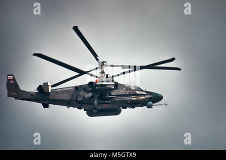 Saint Petersburg, Russia - July 30, 2017: Ka-52 Alligator, NATO code Hokum B. Russian reconnaissance attack helicopter destroy armored and unarmored e Stock Photo