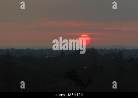 Richmond, London, 23rd Feb 2018. UK Weather. A beautiful red sunset  over Richmond, the River Thames and Southwest London concludes a cold but dry day in London. Credit: Imageplotter News and Sports/Alamy Live News Stock Photo