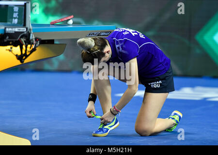 London, UK. 23rd Feb, 2018. During International Table Tennis Federation Team World Cup match between  at Copper Box Arena on Friday, 23 February 2018. LONDON ENGLAND. Credit: Taka G Wu Credit: Taka Wu/Alamy Live News Stock Photo