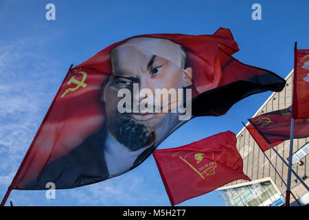 Moscow, Russia. 23rd Feb, 2018. Participants of the march in honor of the 100th anniversary of the Red Army Credit: Nikolay Vinokurov/Alamy Live News Stock Photo