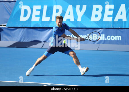 Delray Beach, Florida, USA. 23rd Feb, 2018. Peter GOJOWCZYK of Germany in action during the quarterfinal round at the Delray Beach Open in Delray Beach, FL Credit: Mauricio Paiz/Alamy Live News Stock Photo