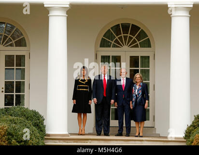 United States President Donald J. Trump and first lady Melania Trump welcome Australian Prime Minister Malcolm Turnbull and his wife, Lucy, to the White House, in Washington, DC, February 23, 2018. Credit: Martin H. Simon/CNP /MediaPunch Stock Photo