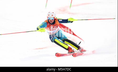 Pyeongchang, South Korea. 24th February, 2018. . Alpine team event skiing. Yongpyong alpine centre. Alpensia. Pyeongchang2018 winter Olympics. Republic of Korea. 24/02/2018. Credit: Sport In Pictures/Alamy Live News Stock Photo