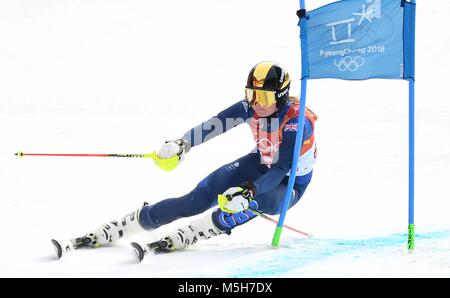 Pyeongchang, South Korea. 24th February, 2018. Charlie Guest (GBR). Alpine team event skiing. Yongpyong alpine centre. Alpensia. Pyeongchang2018 winter Olympics. Republic of Korea. 24/02/2018. Credit: Sport In Pictures/Alamy Live News Stock Photo