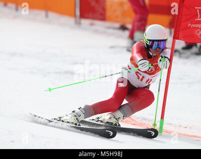 Pyeongchang, South Korea. 24th Feb, 2018. Denise Feierabend of Switzerland competes during the team event final of alpine skiing at the 2018 PyeongChang Winter Olympic Games at Yongpyong Alpine Centre, PyeongChang, South Korea. Credit: Bai Xuefei/Xinhua/Alamy Live News Stock Photo