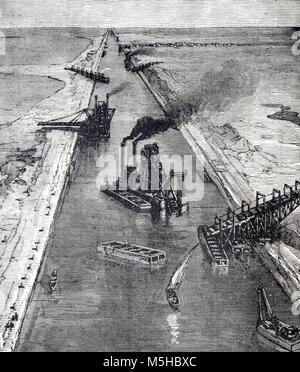 Construction and Dredging of the Suez Canal, Egypt (Engraving, 1889) Stock Photo