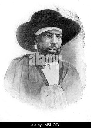 Portrait of Menelik II (1844-1913), Negus or King of Shewa (1866-1889) and Emperor of Ethiopia (1889-1913) (Engraving, 1889) Stock Photo