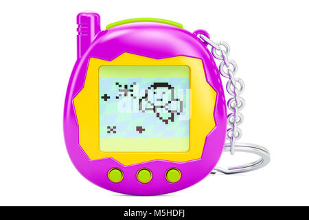 Tamagotchi game, pets pocket game, 3D rendering isolated on white background Stock Photo