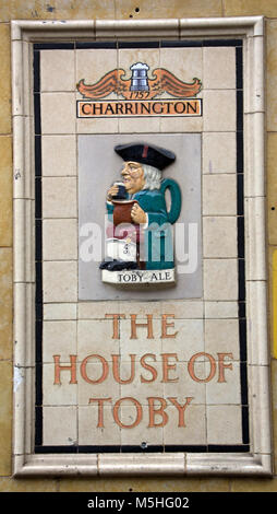 Charrington (The House of Toby pub sign) on a pub in North London, England, UK. Credit: London Snapper