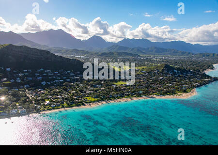 Aerial. Lanikai Beach, Kailua, Oahu, Hawaii Stock Photo