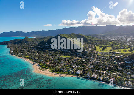 Aerial. Lanikai Beach, Kailua, Oahu, Hawaii Stock Photo