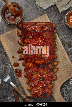 Marinated grilled chilli spare ribs. Hot and tasty meat bbq texmex style. Stock Photo