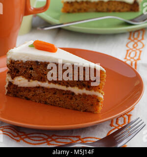 Two slices of carrot cake with hot chocolate Stock Photo
