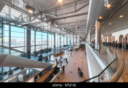 Interior hall of the airport Domodedovo in Moscow. Domodedovo airport - the largest and modern airport of Russia Stock Photo