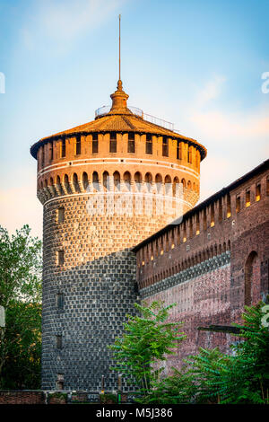 Italy, Milan, defence tower of Castello Sforzesco Stock Photo