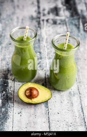 Avocado smoothie, green smoothie with cucumber, apple, celeriac Stock Photo