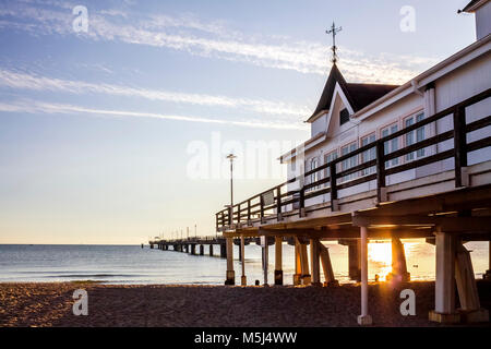 Germany, Mecklenburg-Western Pomerania, Usedom, Ahlbeck, sea bridge at sunset Stock Photo