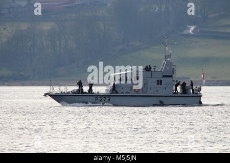 HMS Pursuer (P273), an Archer-class (or P2000) patrol boat operated by the Royal Navy, off Largs on the Firth of Clyde. Stock Photo