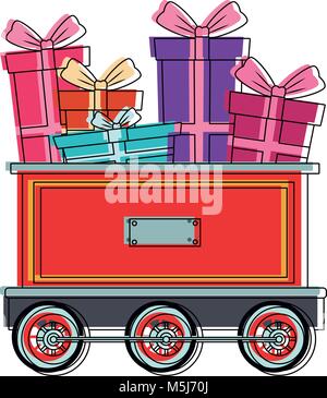 gifts on train carriage Stock Vector