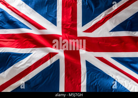 Closeup of Union Jack flag. UK Flag. British Union Jack flag blowing in the wind Stock Photo