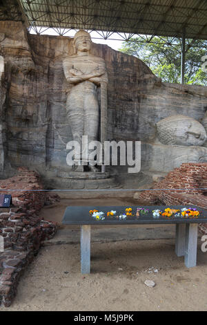 Polonnaruwa North Central Province Sri Lanka Gal Vihara - Standing Buddha Next to Reclining Buddha Stock Photo