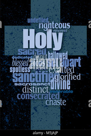 Graphic typographic composition of the Christian term Holy with cross ...