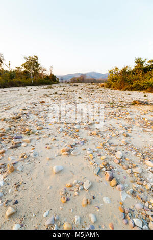 Dried up riverbed in Jim Corbett National Park wildlife sanctuary, Ramnagar, Uttarakhand State, northern India Stock Photo
