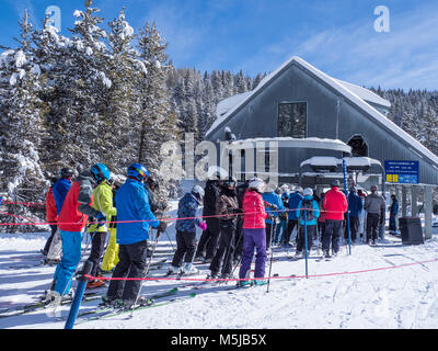Lift line at Pete's Express Lift 39, winter, Blue Sky Basin, Vail Ski Resort, Vail, Colorado. Stock Photo