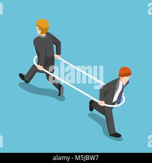 Flat 3d isometric businessman in the hoop running different way from each other. Business conflict concept. Stock Vector