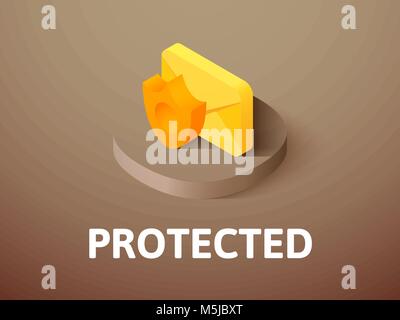 Protected isometric icon, isolated on color background Stock Vector