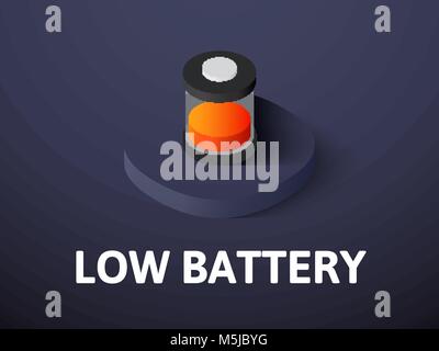 Low battery isometric icon, isolated on color background Stock Vector