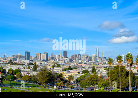 San Francisco Skyline in front of a park, beautiful view over the skyscapers, California, USA