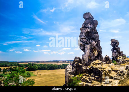 Sand stone rock Teufelsmauer by Neinstedt in Germany Stock Photo