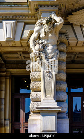 Palace of the Rhine Strasbourg, Palais du Rhin, Atlante statue supporting balcony, Neustadt district, Strasbourg, Alsace, France, Europe, Stock Photo