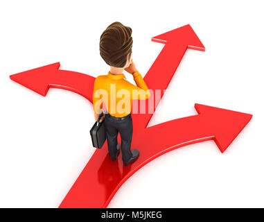 3d man three choices, illustration with isolated white background Stock Photo